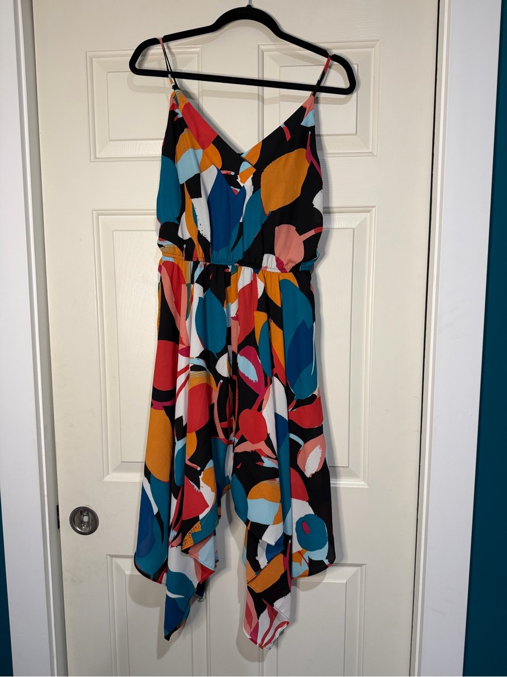 Allison Joy Multicolor Abstract High-Low Slip Dress